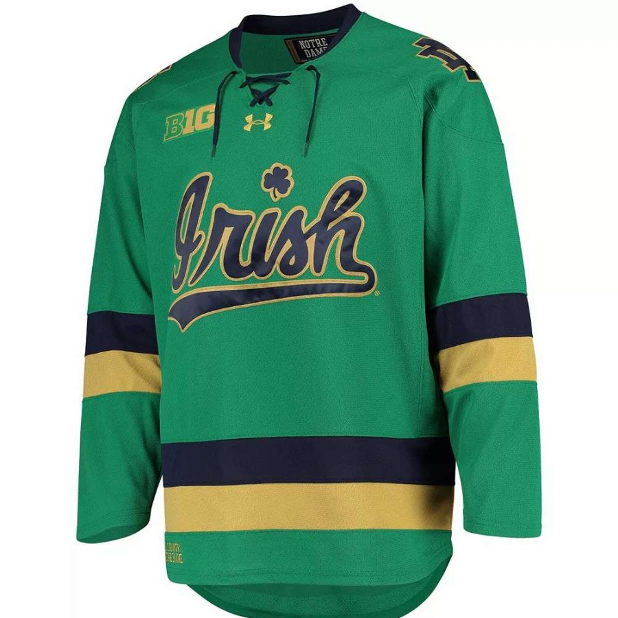 Tops * | Men'S Under Armour Green Notre Dame Fighting Irish Replica Hockey Jersey