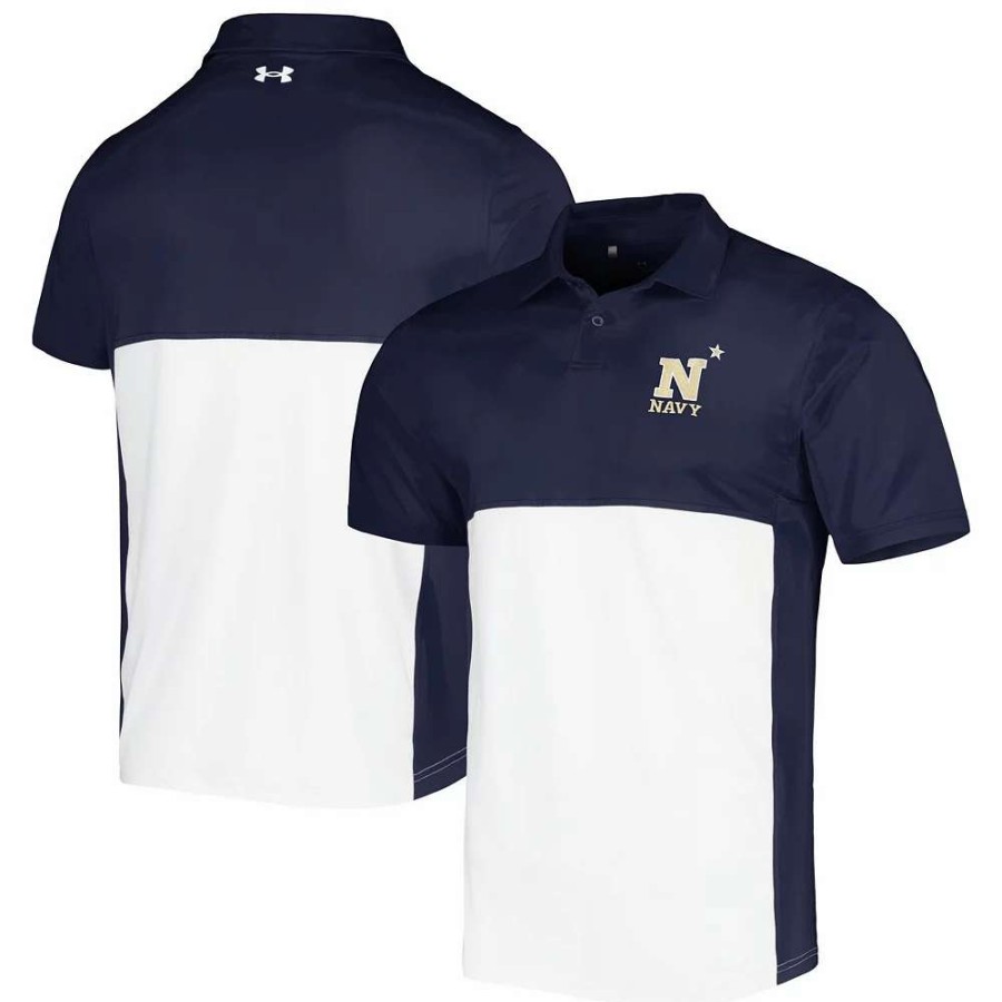 Tops * | Men'S Under Armour Navy/White Navy Midshipmen Green Blocked Polo Performance Polo