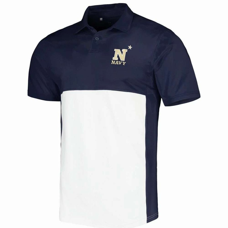 Tops * | Men'S Under Armour Navy/White Navy Midshipmen Green Blocked Polo Performance Polo