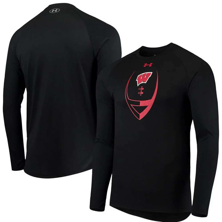 Tops * | Men'S Under Armour Black Wisconsin Badgers Football Icon Raglan Long Sleeve T-Shirt