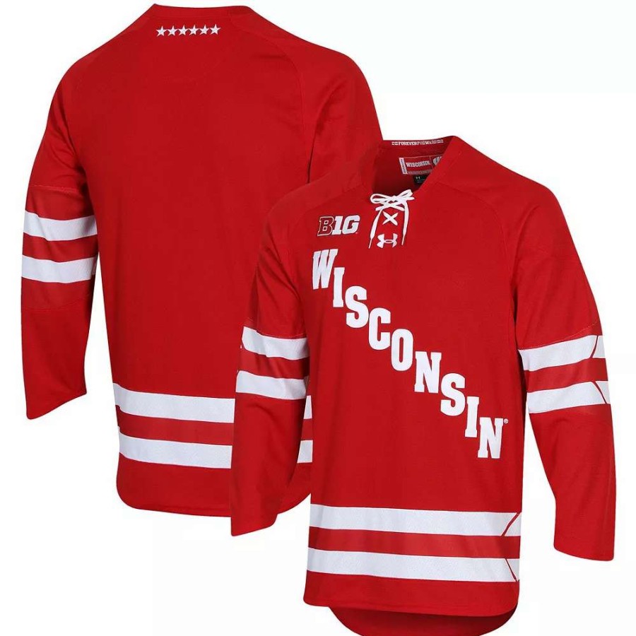 Tops * | Men'S Under Armour Red Wisconsin Badgers Ua Replica Hockey Jersey