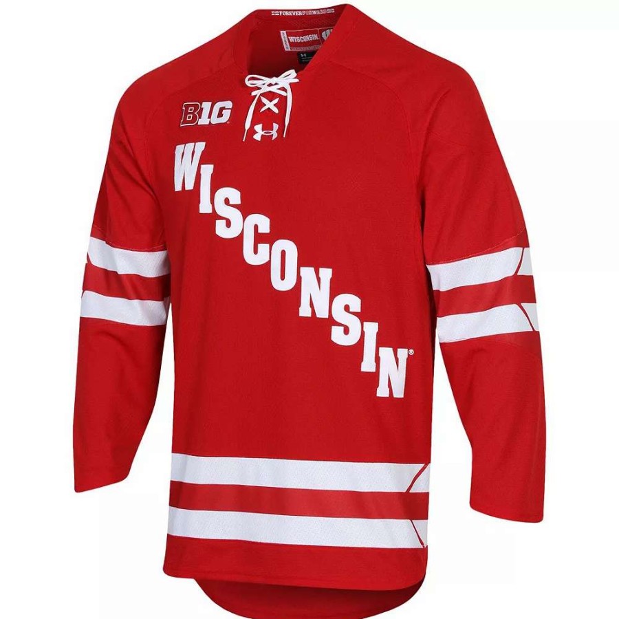 Tops * | Men'S Under Armour Red Wisconsin Badgers Ua Replica Hockey Jersey