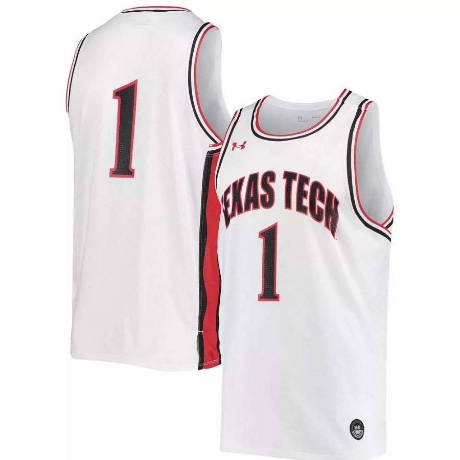 Tops * | Men'S Under Armour #1 White Texas Tech Red Raiders Replica Basketball Jersey