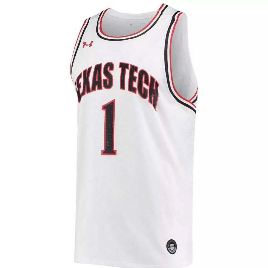 Tops * | Men'S Under Armour #1 White Texas Tech Red Raiders Replica Basketball Jersey