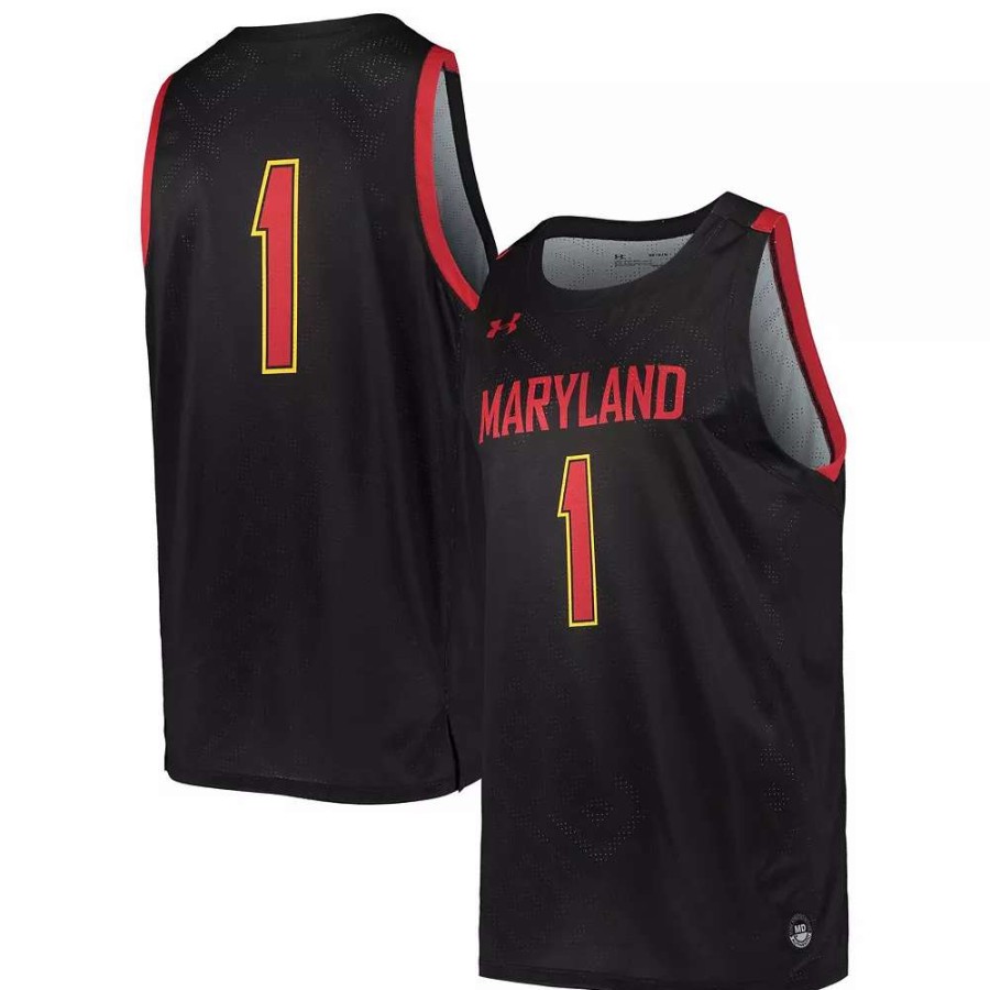 Tops * | Men'S Under Armour #1 Black Maryland Terrapins College Replica Basketball Jersey