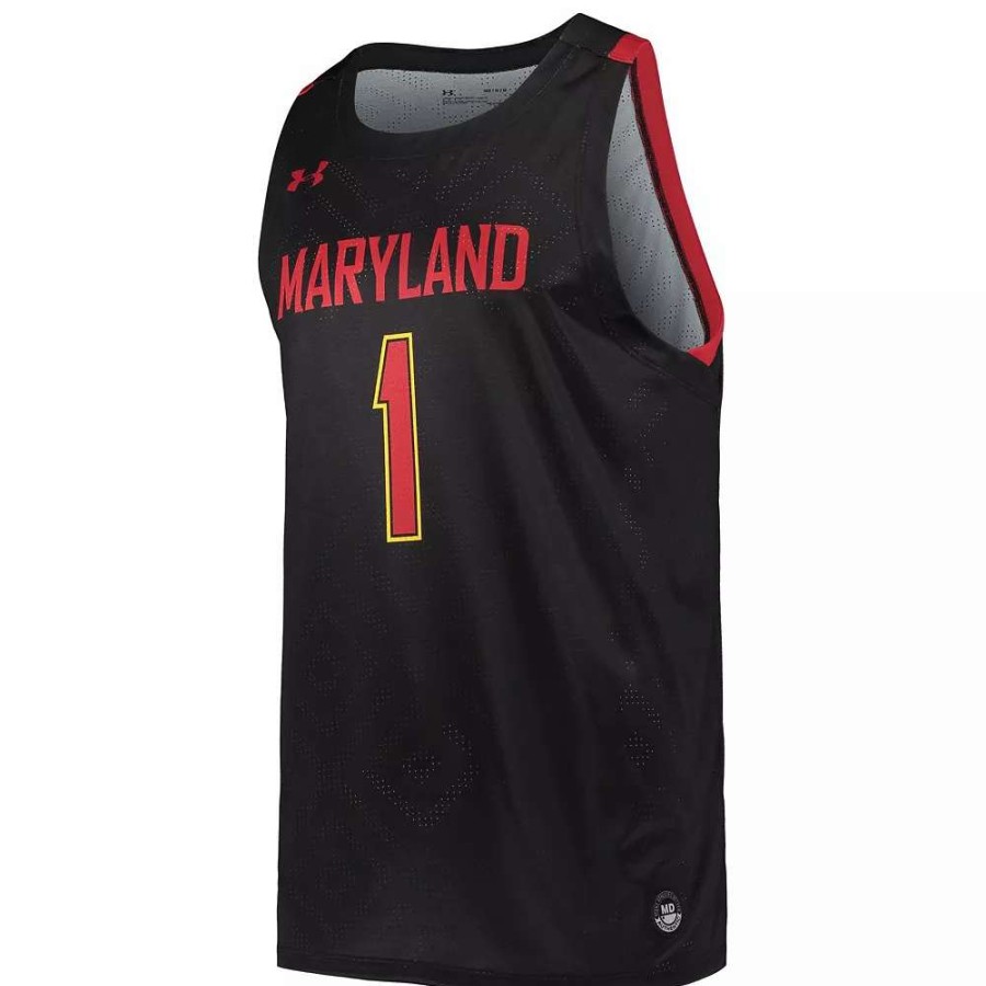 Tops * | Men'S Under Armour #1 Black Maryland Terrapins College Replica Basketball Jersey