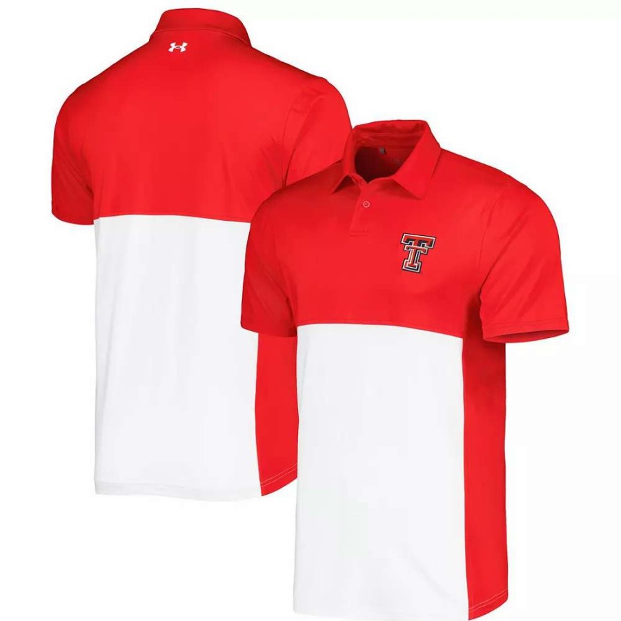 Tops * | Men'S Under Armour Red/White Texas Tech Red Raiders Green Blocked Polo Performance Polo