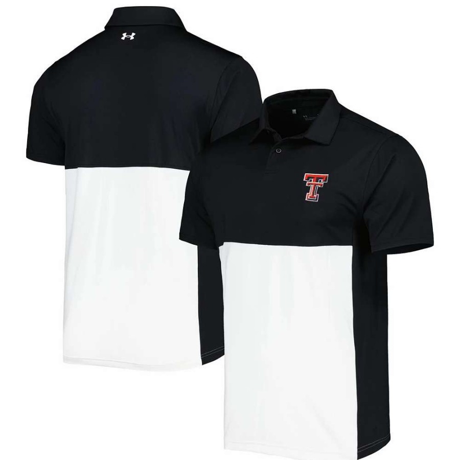 Tops * | Men'S Under Armour Black/White Texas Tech Red Raiders Green Blocked Polo Performance Polo