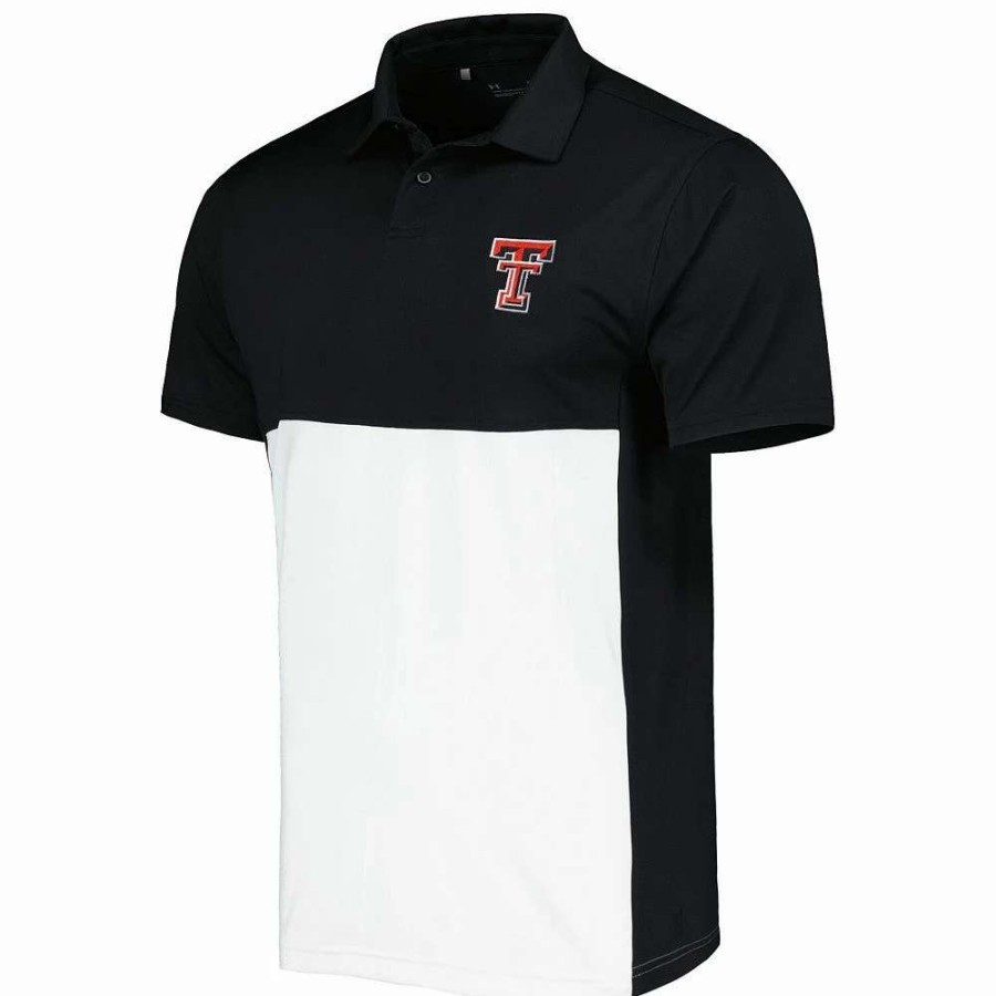 Tops * | Men'S Under Armour Black/White Texas Tech Red Raiders Green Blocked Polo Performance Polo