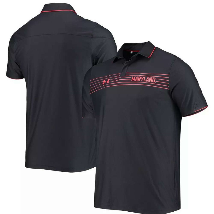 Tops * | Men'S Under Armour Black Maryland Terrapins Sideline Chest Stripe Performance Polo