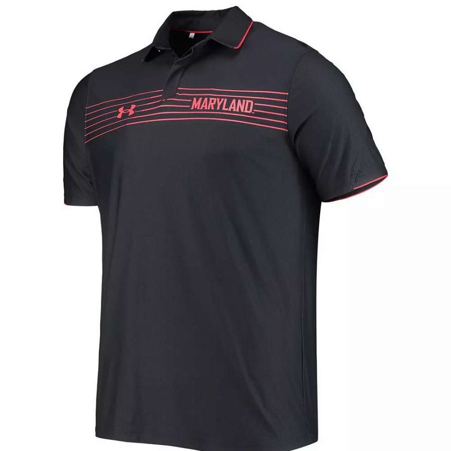 Tops * | Men'S Under Armour Black Maryland Terrapins Sideline Chest Stripe Performance Polo