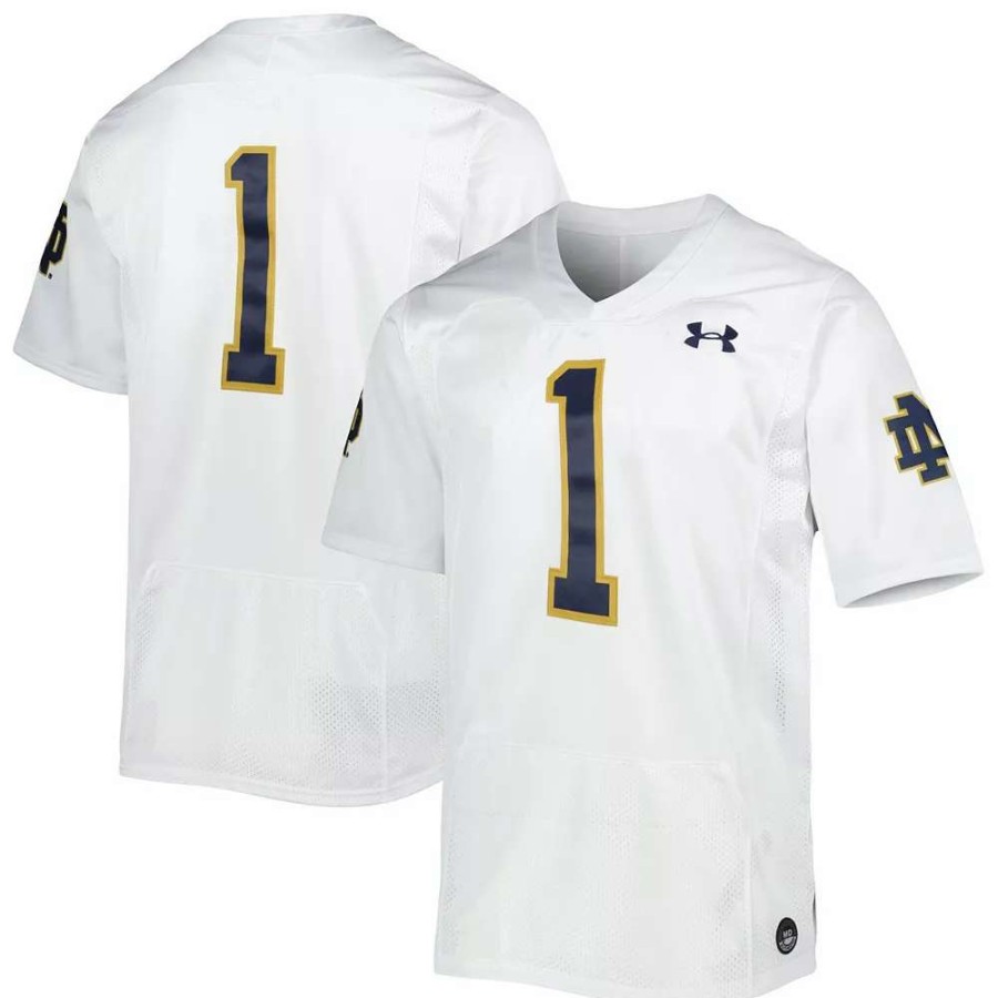 Tops * | Men'S Under Armour #1 White Notre Dame Fighting Irish Premier Limited Jersey