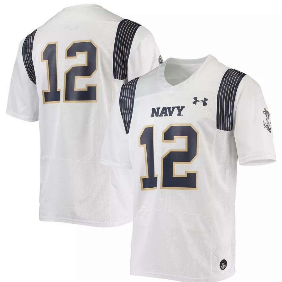 Tops * | Men'S Under Armour #12 White Navy Midshipmen Replica Player Jersey