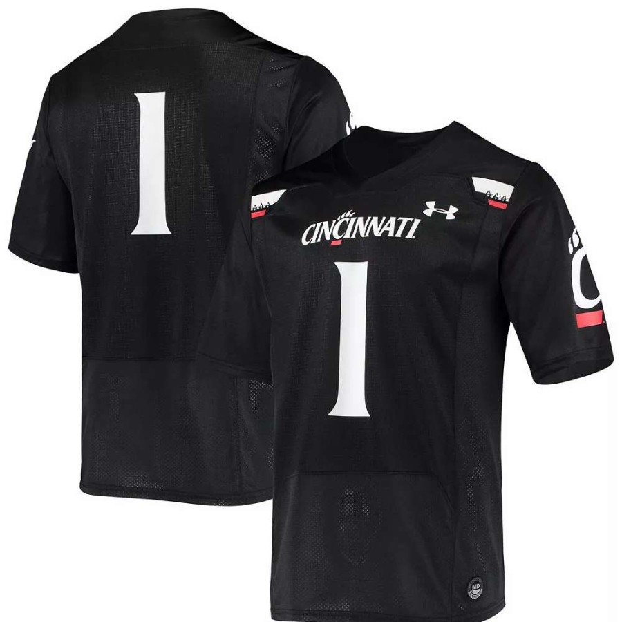 Tops * | Men'S Under Armour #1 Black Cincinnati Bearcats Logo Replica Football Jersey