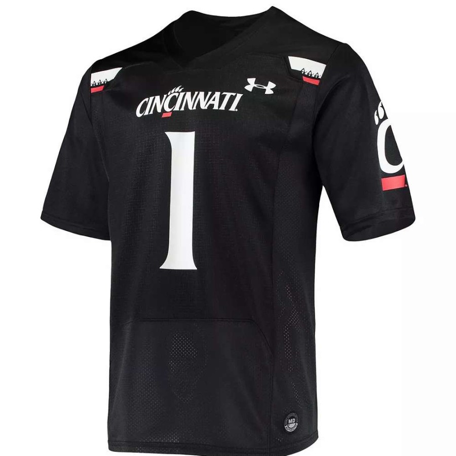 Tops * | Men'S Under Armour #1 Black Cincinnati Bearcats Logo Replica Football Jersey