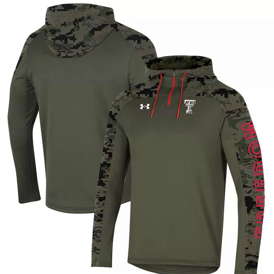 Outerwear * | Men'S Under Armour Olive Texas Tech Red Raiders Freedom Quarter-Zip Pullover Hoodie