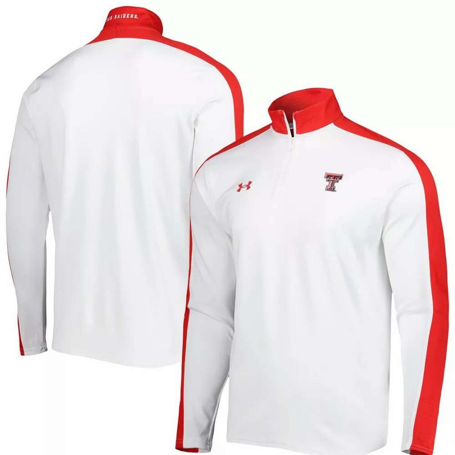 Outerwear * | Men'S Under Armour White Texas Tech Red Raiders Lightweight Mock Neck Performance Quarter-Zip Jacket