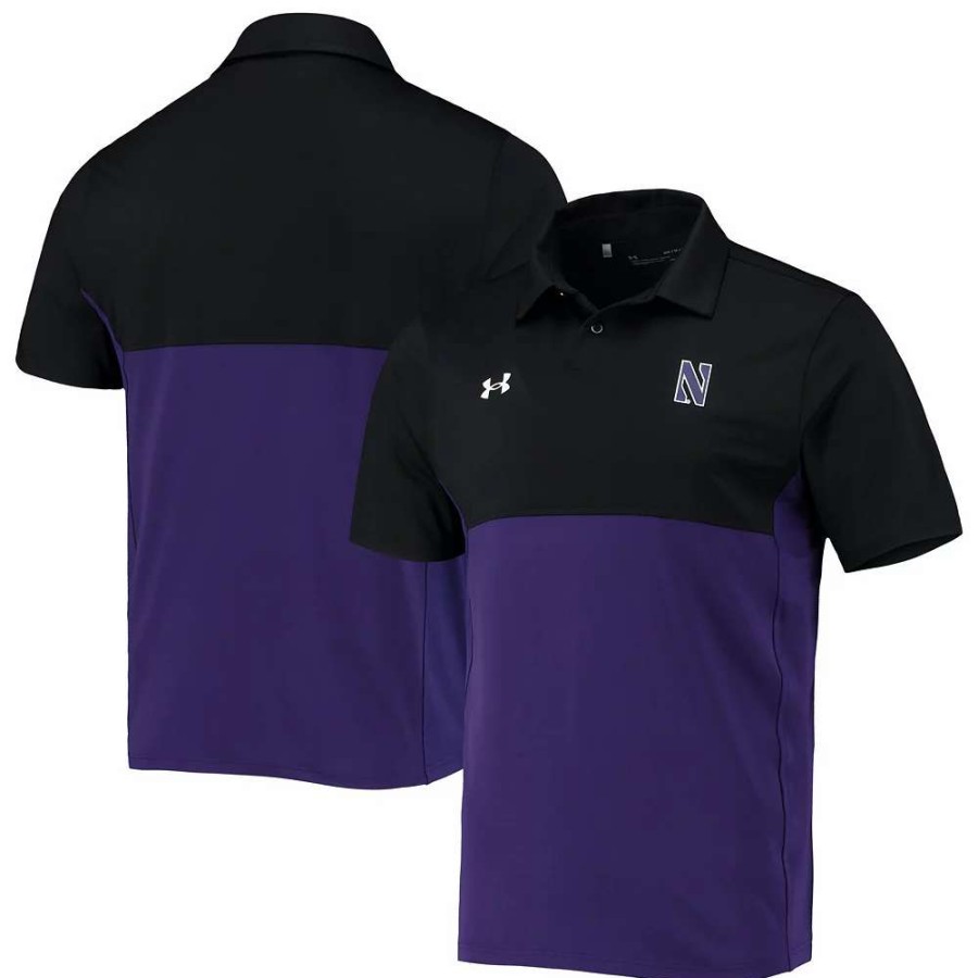 Tops * | Men'S Under Armour Black/Purple Northwestern Wildcats 2022 Blocked Coaches Performance Polo