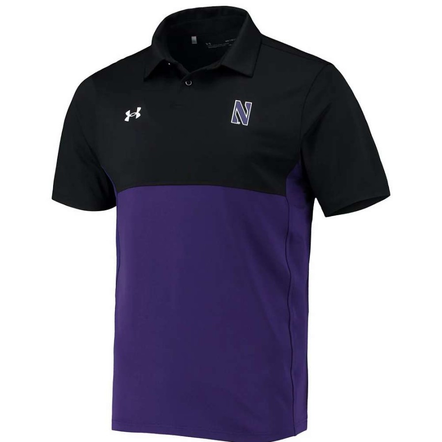 Tops * | Men'S Under Armour Black/Purple Northwestern Wildcats 2022 Blocked Coaches Performance Polo