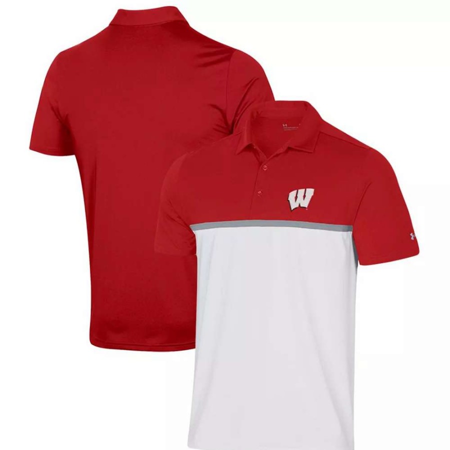 Tops * | Men'S Under Armour White/Red Wisconsin Badgers Heatgear Game Day Polo