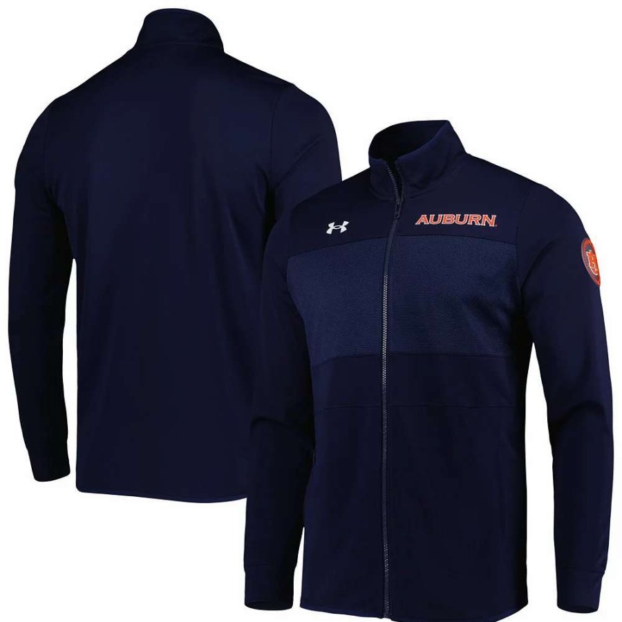 Outerwear * | Men'S Under Armour Navy Auburn Tigers Knit Warm-Up Full-Zip Jacket