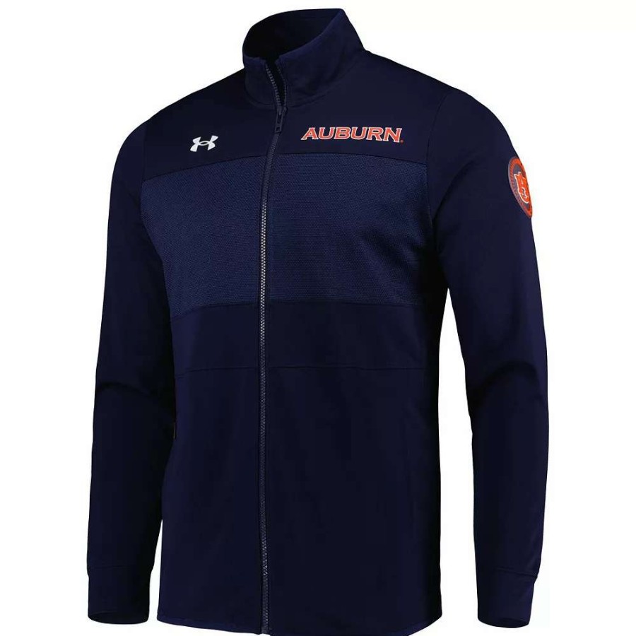 Outerwear * | Men'S Under Armour Navy Auburn Tigers Knit Warm-Up Full-Zip Jacket