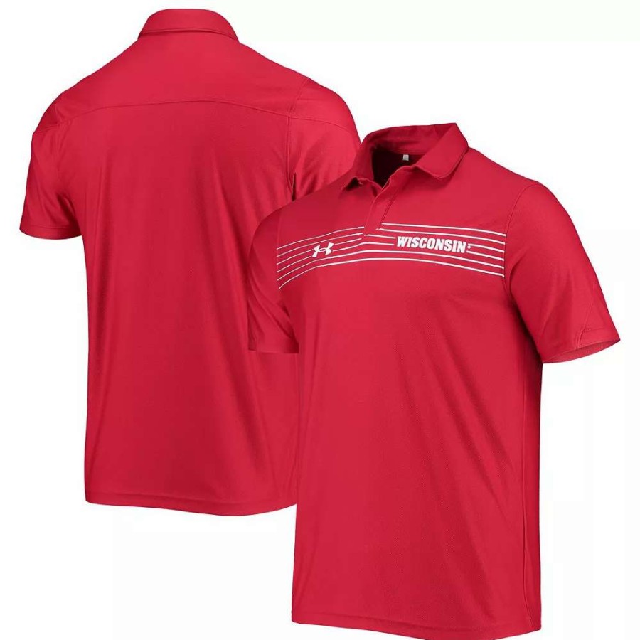 Tops * | Men'S Under Armour Red Wisconsin Badgers Sideline Chest Stripe Performance Polo