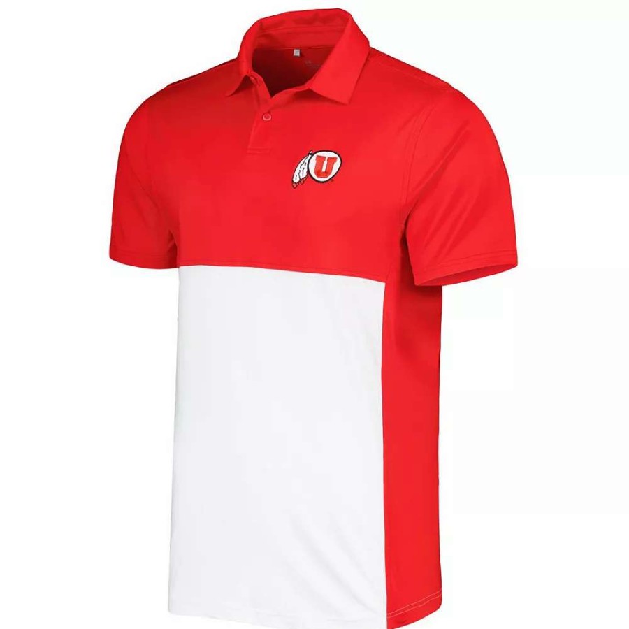 Tops * | Men'S Under Armour Red/White Utah Utes Green Blocked Polo Performance Polo