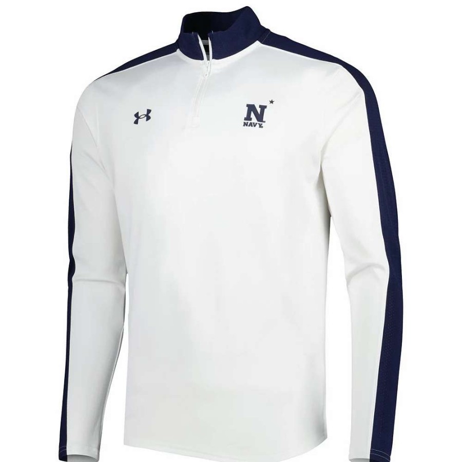 Outerwear * | Men'S Under Armour White Navy Midshipmen Lightweight Mock Neck Performance Quarter-Zip Jacket