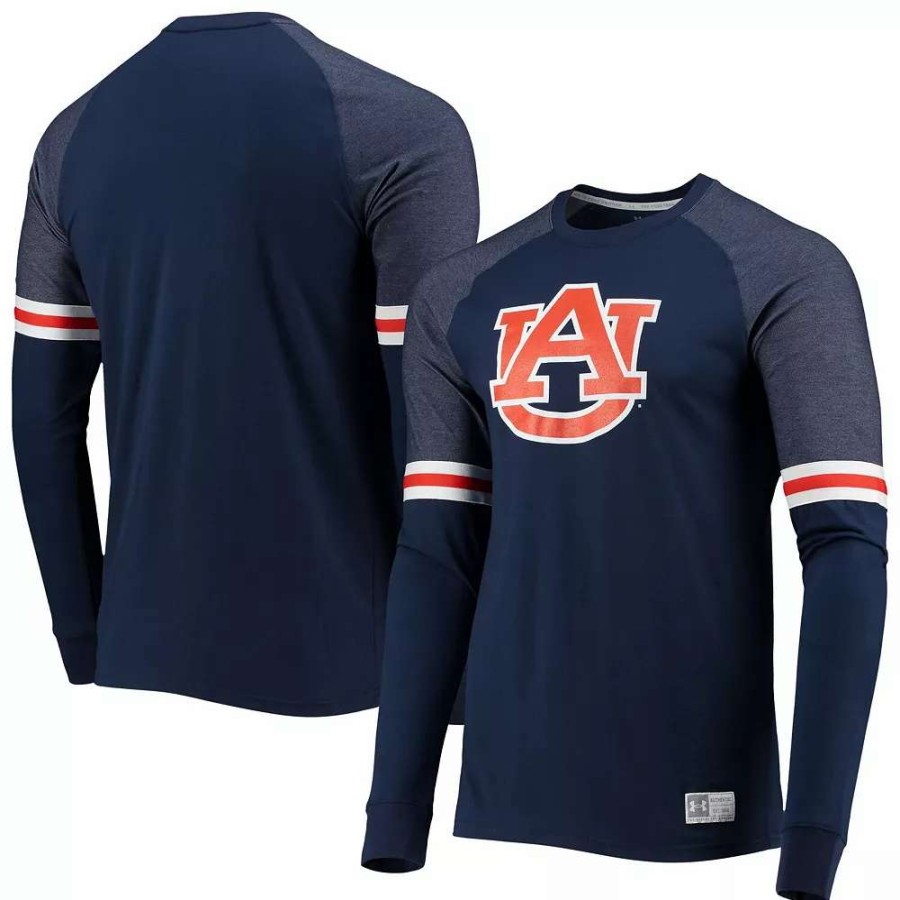 Tops * | Men'S Under Armour Navy Auburn Tigers Game Day Sleeve Stripe Raglan Long Sleeve T-Shirt