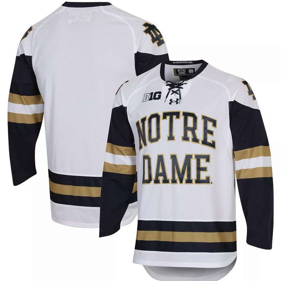 Tops * | Men'S Under Armour White Notre Dame Fighting Irish Ua Replica Hockey Jersey