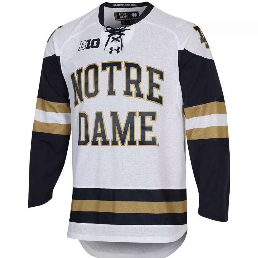 Tops * | Men'S Under Armour White Notre Dame Fighting Irish Ua Replica Hockey Jersey