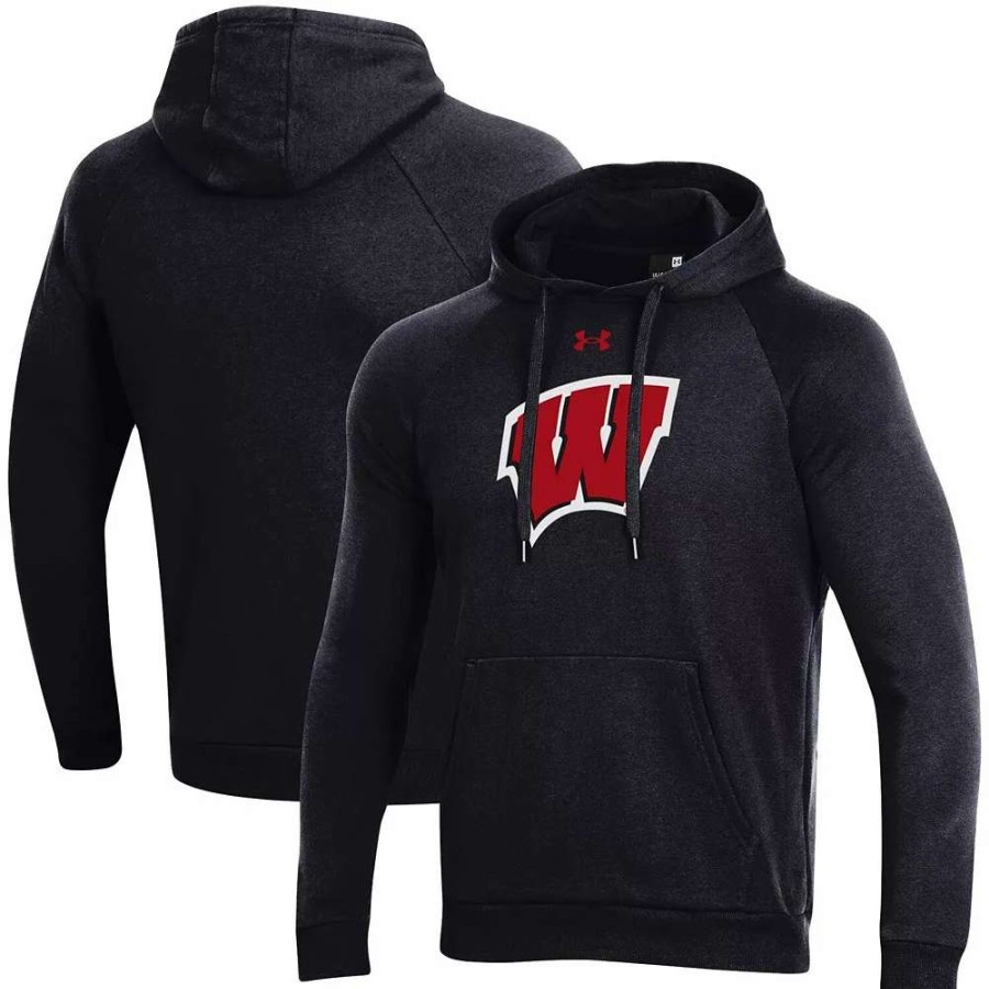 Tops * | Men'S Under Armour Black Wisconsin Badgers Primary School Logo All Day Raglan Pullover Hoodie