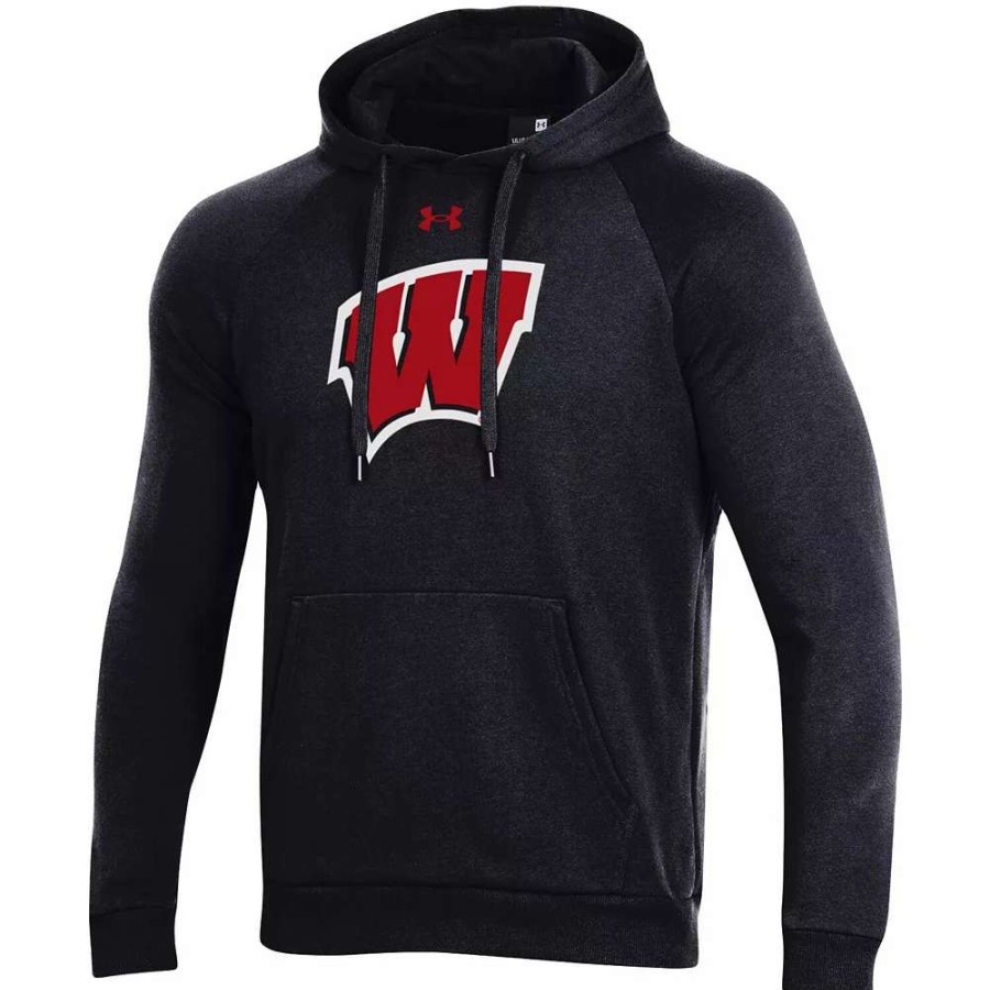 Tops * | Men'S Under Armour Black Wisconsin Badgers Primary School Logo All Day Raglan Pullover Hoodie