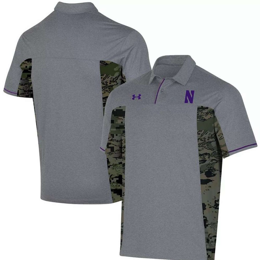 Tops * | Men'S Under Armour Gray Northwestern Wildcats Freedom Polo