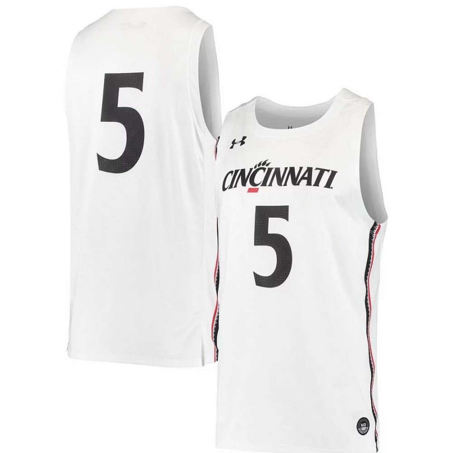 Tops * | Men'S Under Armour #5 White Cincinnati Bearcats College Replica Basketball Jersey