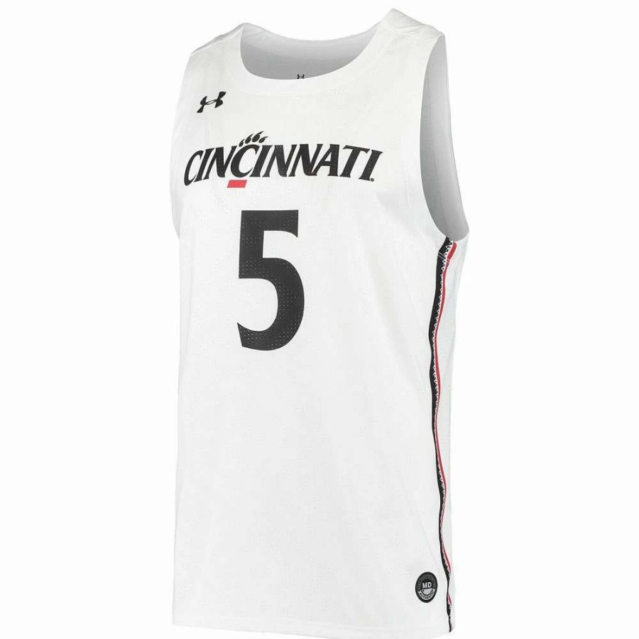 Tops * | Men'S Under Armour #5 White Cincinnati Bearcats College Replica Basketball Jersey