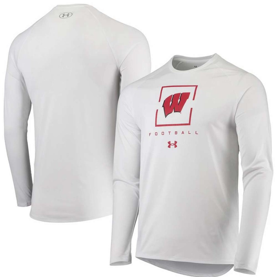 Tops * | Men'S Under Armour White Wisconsin Badgers Football Raglan Long Sleeve T-Shirt