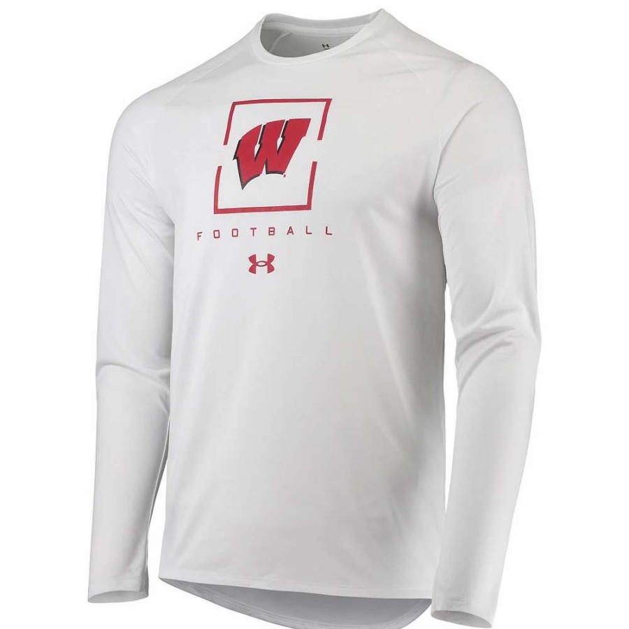 Tops * | Men'S Under Armour White Wisconsin Badgers Football Raglan Long Sleeve T-Shirt