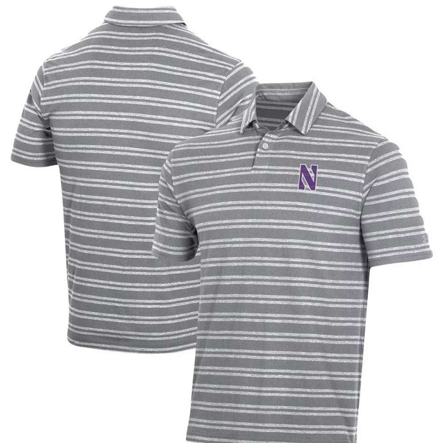 Tops * | Men'S Under Armour Gray Northwestern Wildcats Charged Cotton Stripe Tri-Blend Polo