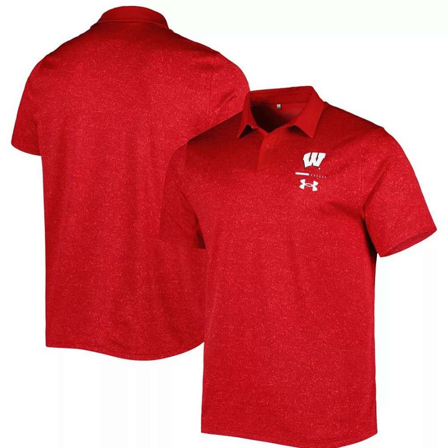 Tops * | Men'S Under Armour Red Wisconsin Badgers Static Performance Polo