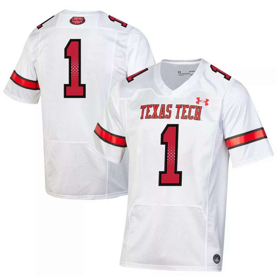 Tops * | Men'S Under Armour #1 White Texas Tech Red Raiders Throwback Replica Jersey