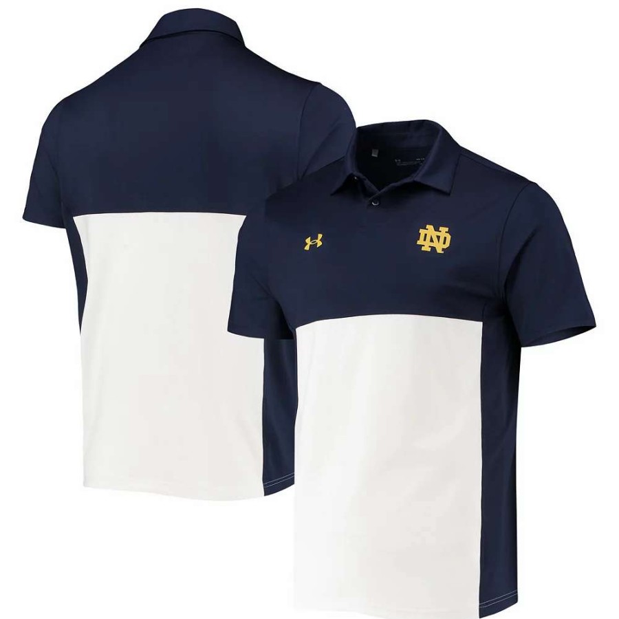 Tops * | Men'S Under Armour Navy/White Notre Dame Fighting Irish 2022 Blocked Coaches Performance Polo