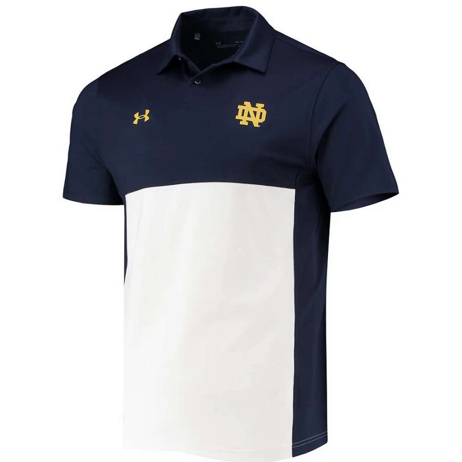 Tops * | Men'S Under Armour Navy/White Notre Dame Fighting Irish 2022 Blocked Coaches Performance Polo