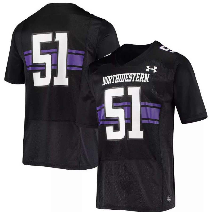 Tops * | Men'S Under Armour #51 Black Northwestern Wildcats Logo Replica Football Jersey