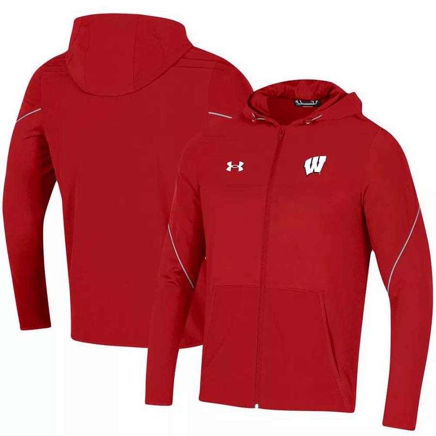 Outerwear * | Men'S Under Armour Red Wisconsin Badgers 2021 Sideline Warm-Up Full-Zip Hoodie