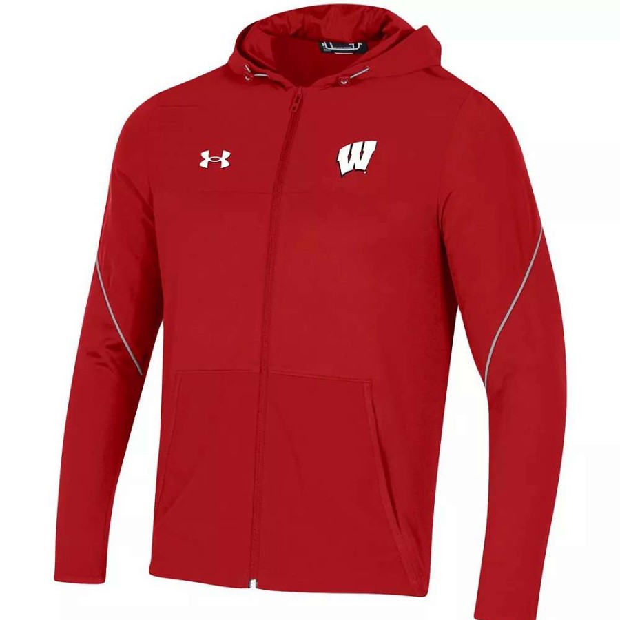 Outerwear * | Men'S Under Armour Red Wisconsin Badgers 2021 Sideline Warm-Up Full-Zip Hoodie