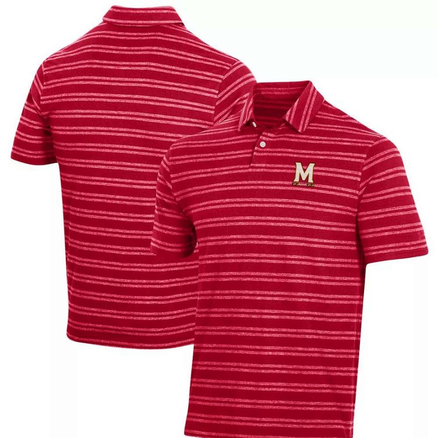 Tops * | Men'S Under Armour Red Maryland Terrapins Charged Cotton Stripe Tri-Blend Polo