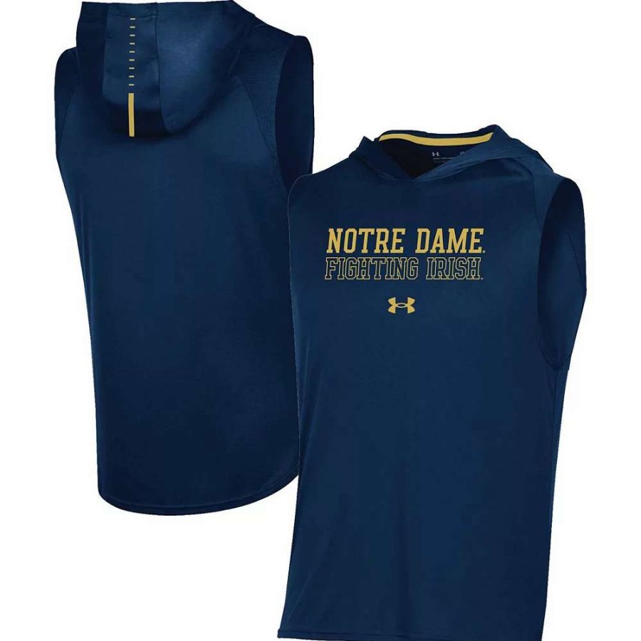 Tops * | Men'S Under Armour Navy Notre Dame Fighting Irish Performance Sideline Sleeveless Pullover Hoodie