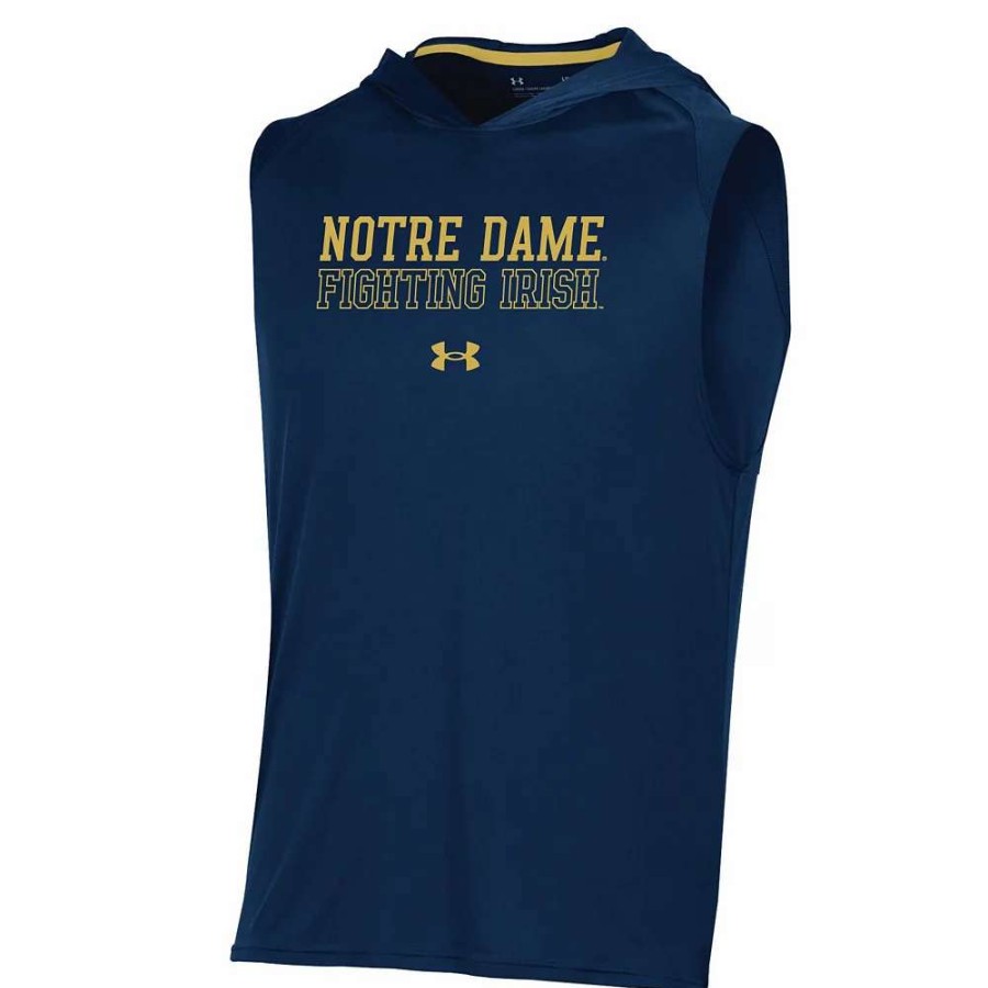 Tops * | Men'S Under Armour Navy Notre Dame Fighting Irish Performance Sideline Sleeveless Pullover Hoodie